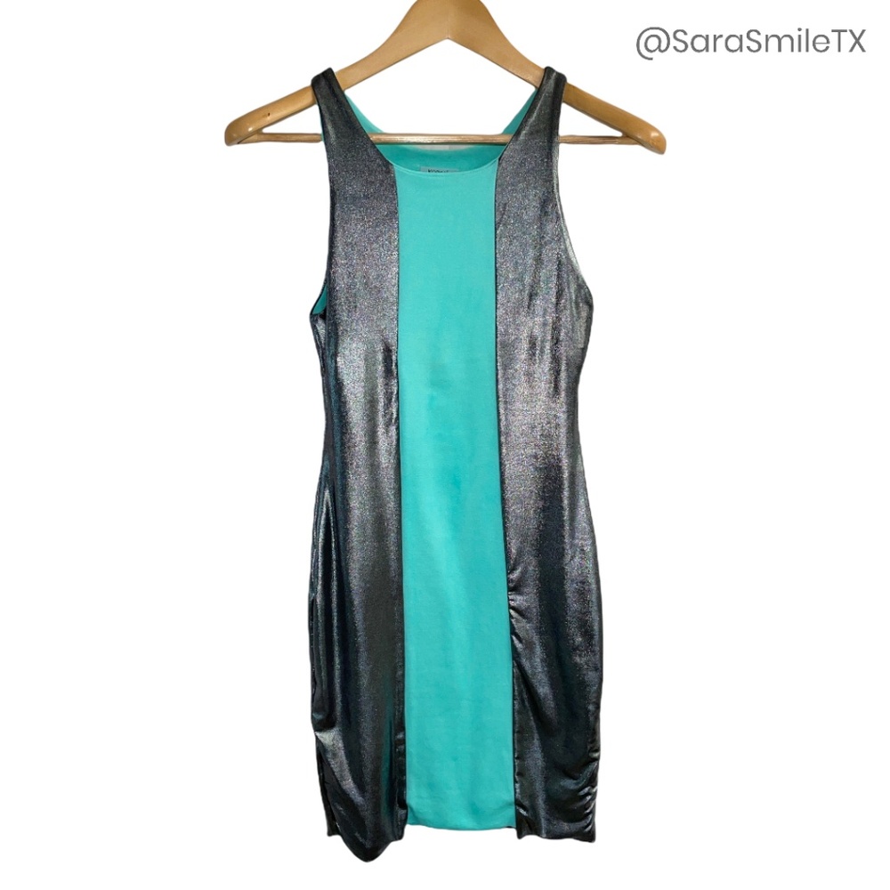 KOOKAI AUSTRALIA Turquoise & Metallic Silver Foil Bodycon Mini Dress